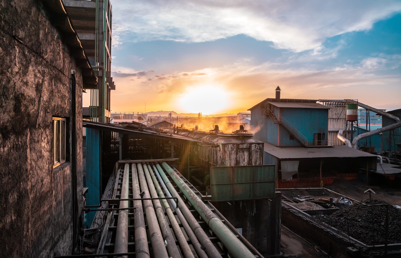 Industrial site at sunset
